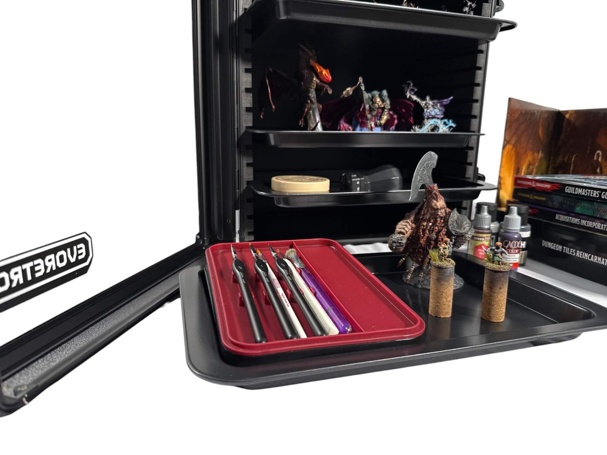 Black case with items on a white background