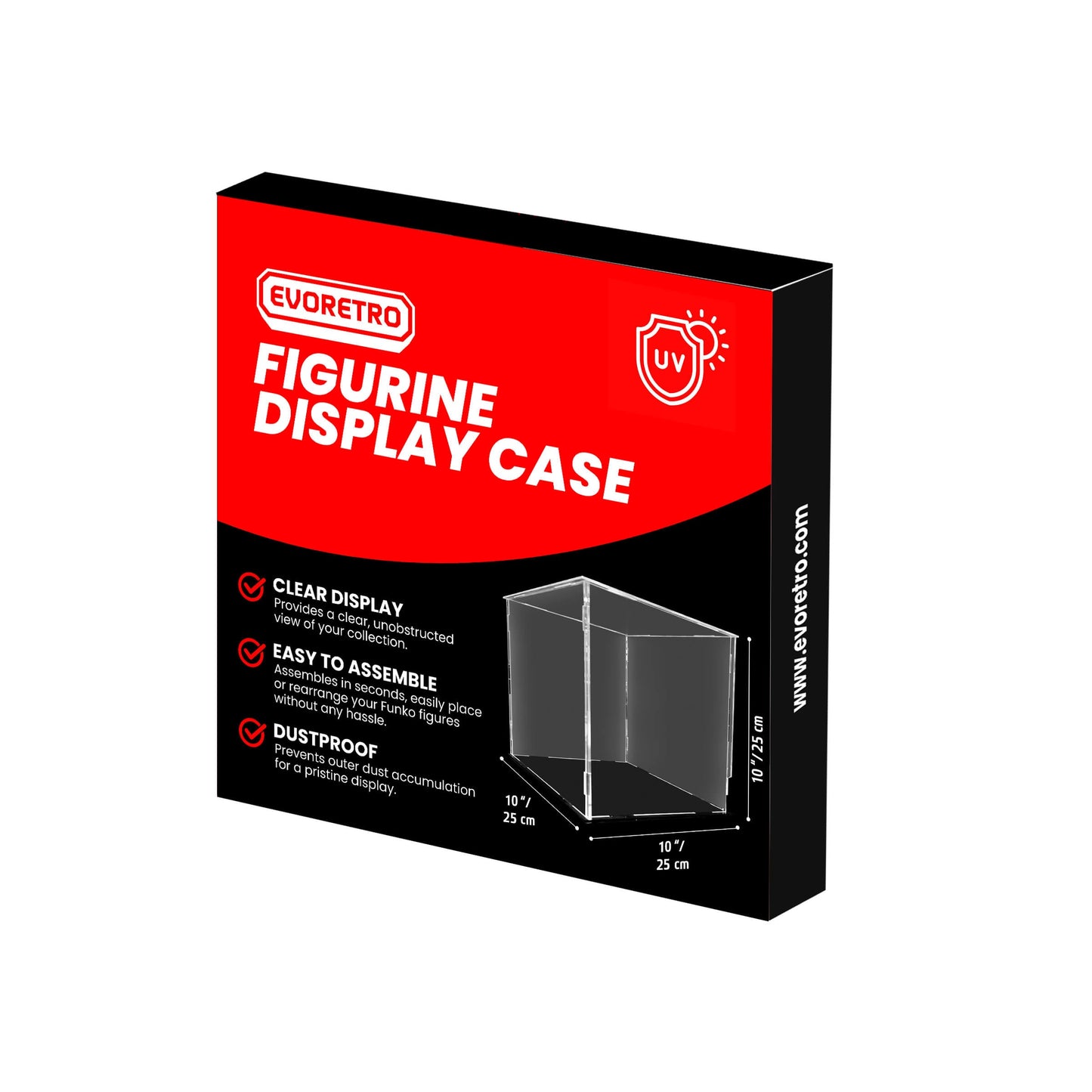 Euoretro figurine display case packaging with clear display box on a white background