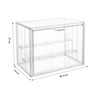 Clear display case with dimensions on a white background
