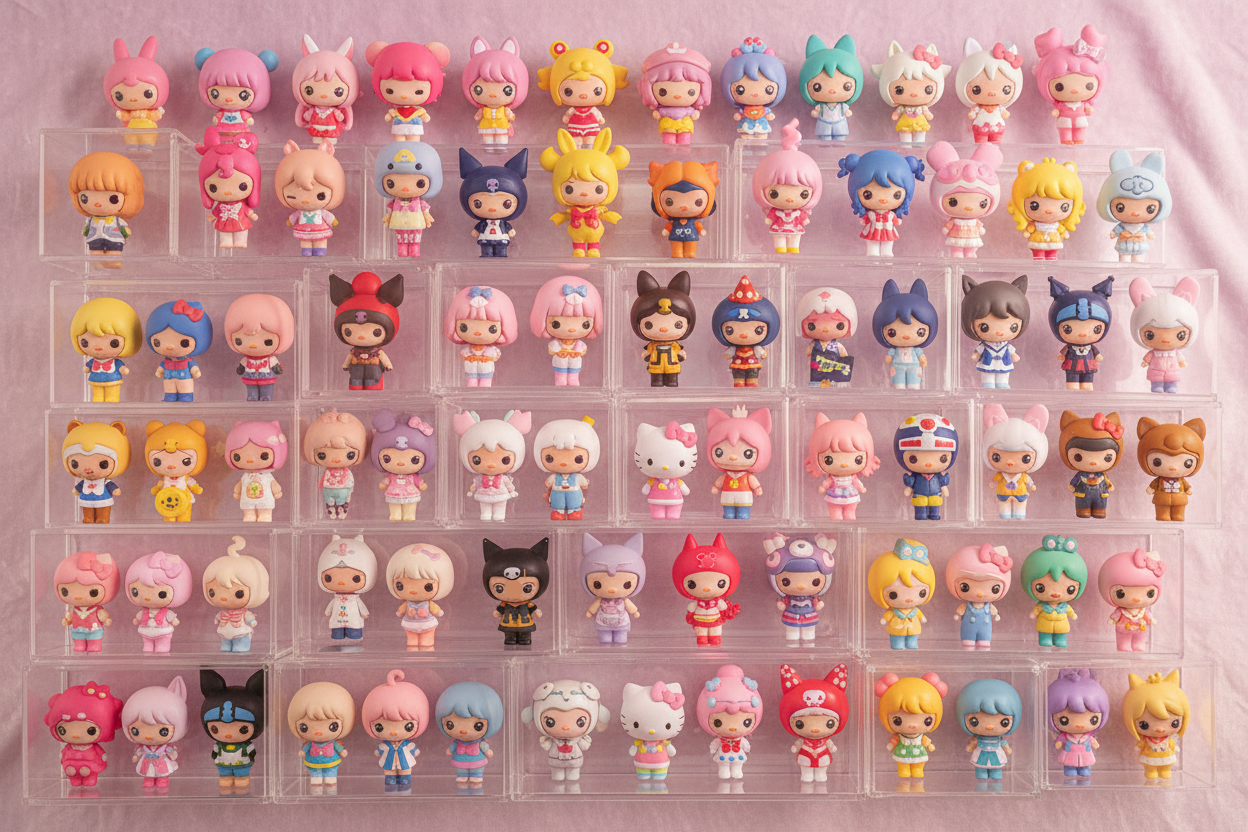 display cases with figures 