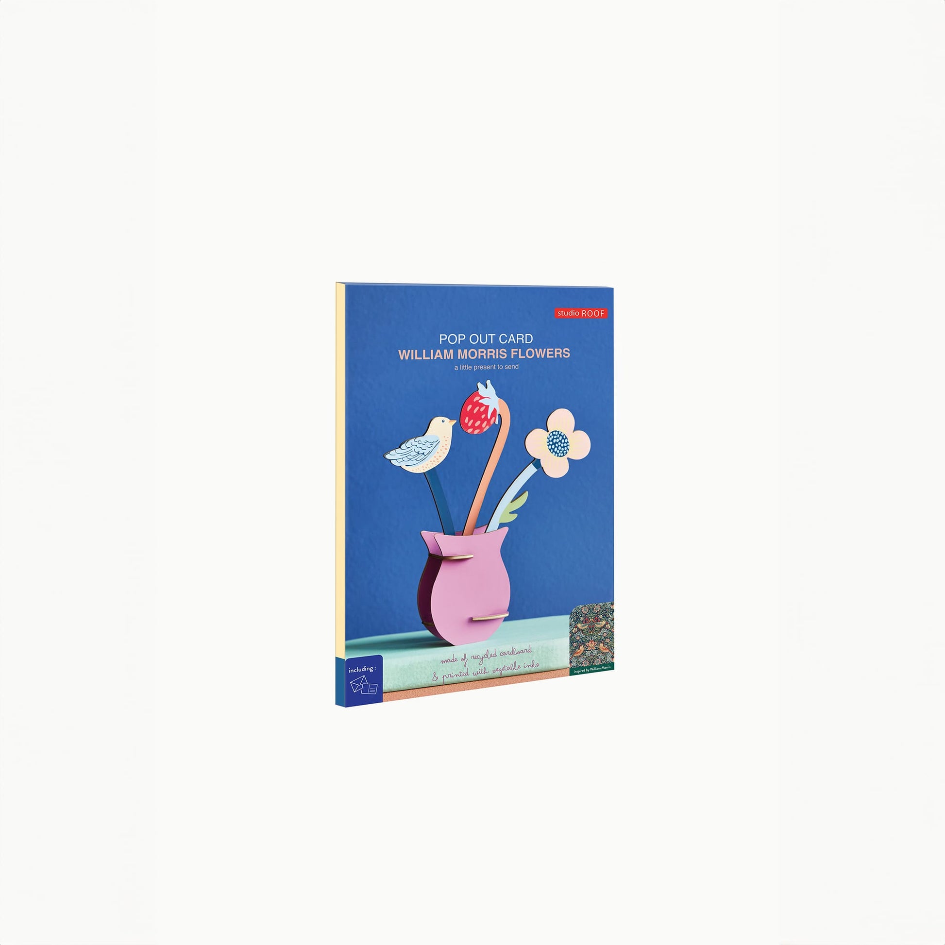 Pop-out card with flowers and birds design on a blue background