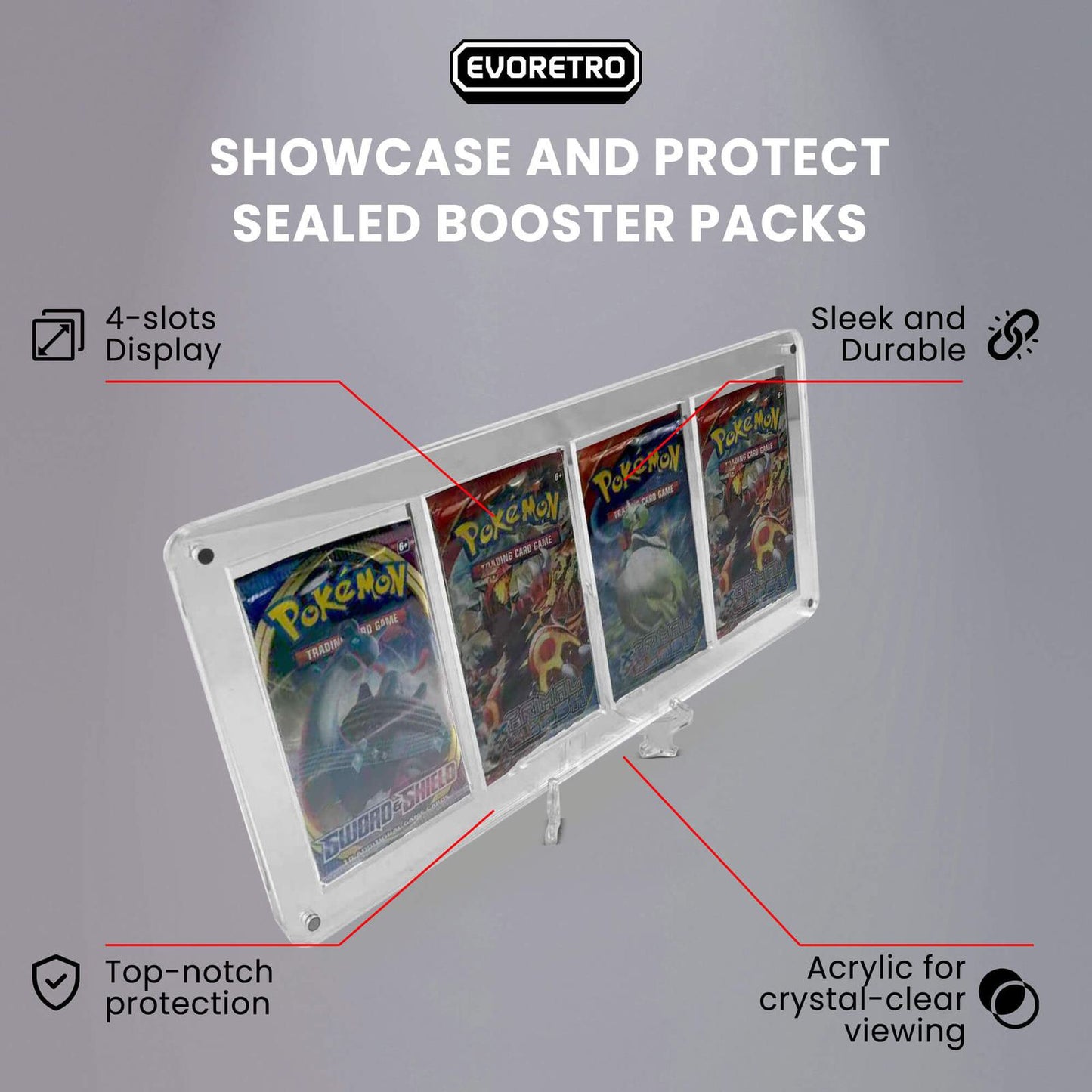 Magnetic Acrylic Booster Pack Display Case 4-Slot